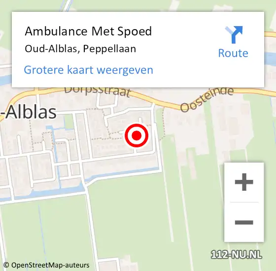 Locatie op kaart van de 112 melding: Ambulance Met Spoed Naar Oud-Alblas, Peppellaan op 14 maart 2022 11:33