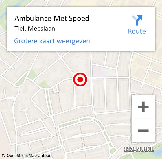 Locatie op kaart van de 112 melding: Ambulance Met Spoed Naar Tiel, Meeslaan op 14 maart 2022 11:36