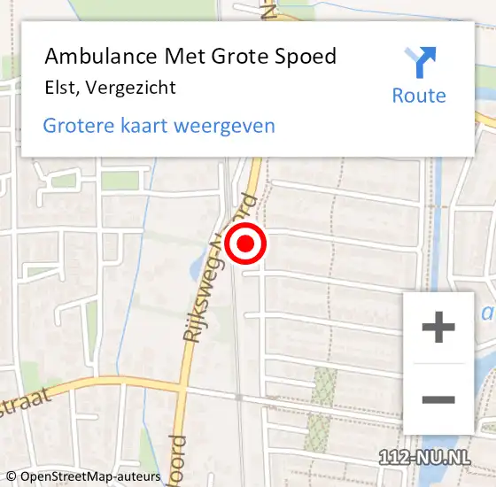 Locatie op kaart van de 112 melding: Ambulance Met Grote Spoed Naar Elst, Vergezicht op 14 maart 2022 11:40