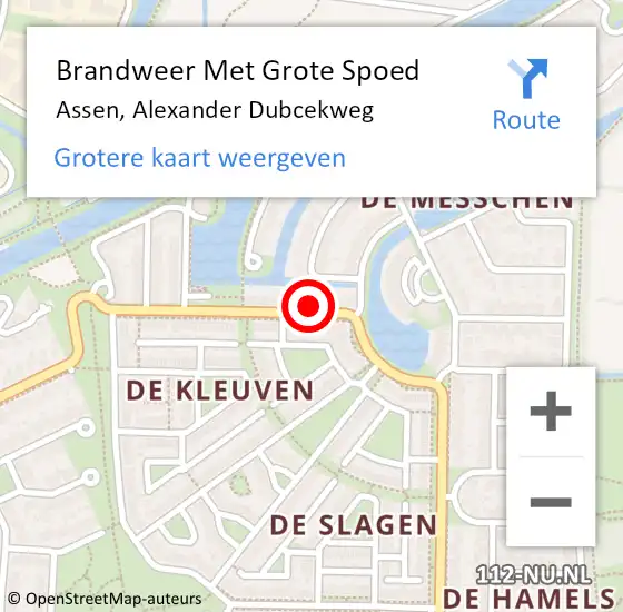 Locatie op kaart van de 112 melding: Brandweer Met Grote Spoed Naar Assen, Alexander Dubcekweg op 14 maart 2022 11:54