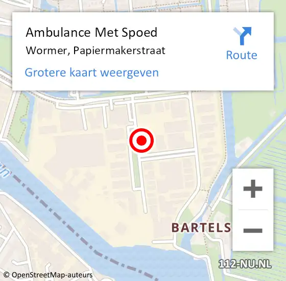 Locatie op kaart van de 112 melding: Ambulance Met Spoed Naar Wormer, Papiermakerstraat op 14 maart 2022 12:02