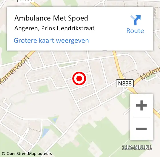 Locatie op kaart van de 112 melding: Ambulance Met Spoed Naar Angeren, Prins Hendrikstraat op 14 maart 2022 12:13