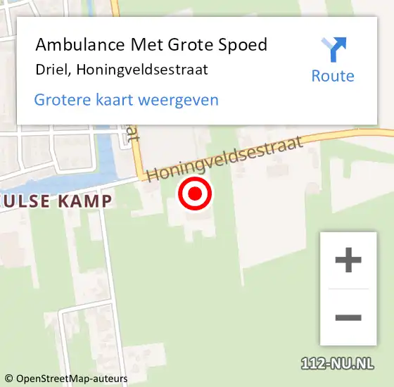 Locatie op kaart van de 112 melding: Ambulance Met Grote Spoed Naar Driel, Honingveldsestraat op 14 maart 2022 12:32