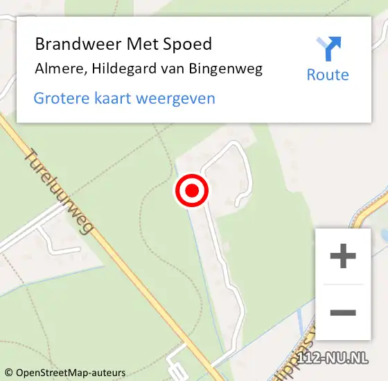 Locatie op kaart van de 112 melding: Brandweer Met Spoed Naar Almere, Hildegard van Bingenweg op 14 maart 2022 12:41