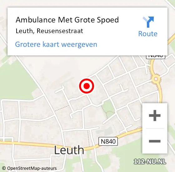 Locatie op kaart van de 112 melding: Ambulance Met Grote Spoed Naar Leuth, Reusensestraat op 14 maart 2022 12:49
