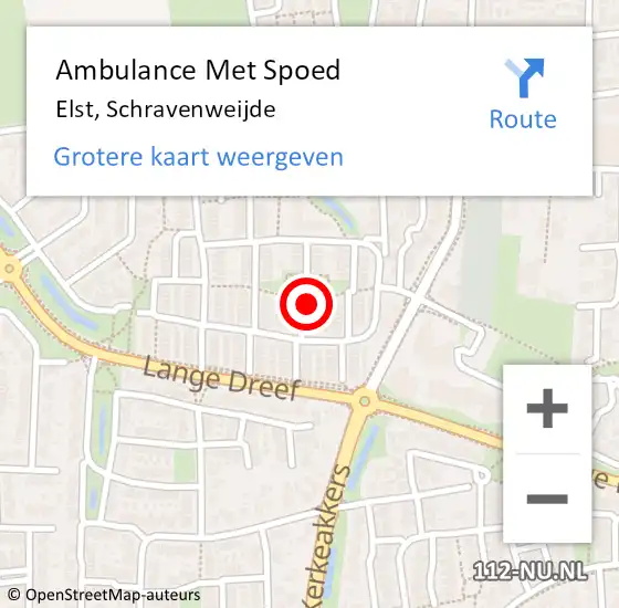 Locatie op kaart van de 112 melding: Ambulance Met Spoed Naar Elst, Schravenweijde op 14 maart 2022 12:52