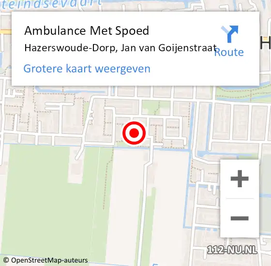 Locatie op kaart van de 112 melding: Ambulance Met Spoed Naar Hazerswoude-Dorp, Jan van Goijenstraat op 14 maart 2022 13:02