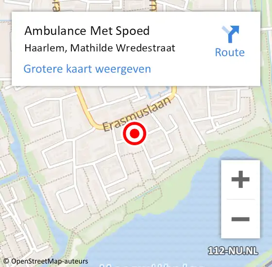 Locatie op kaart van de 112 melding: Ambulance Met Spoed Naar Haarlem, Mathilde Wredestraat op 14 maart 2022 13:09