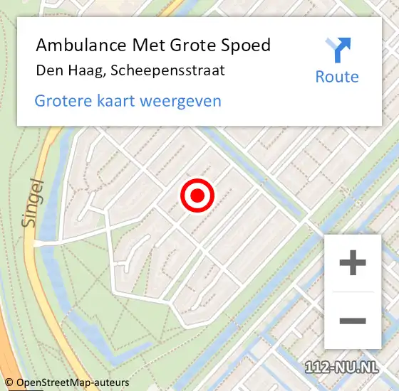 Locatie op kaart van de 112 melding: Ambulance Met Grote Spoed Naar Den Haag, Scheepensstraat op 14 maart 2022 13:20