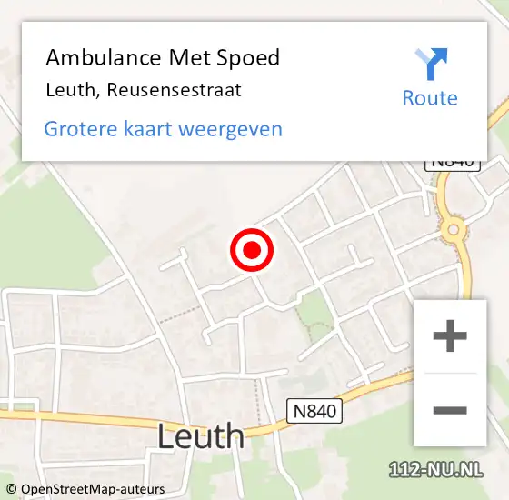 Locatie op kaart van de 112 melding: Ambulance Met Spoed Naar Leuth, Reusensestraat op 14 maart 2022 13:22