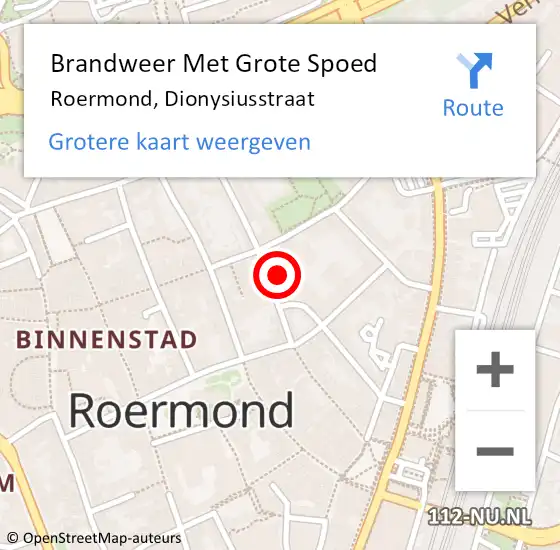 Locatie op kaart van de 112 melding: Brandweer Met Grote Spoed Naar Roermond, Dionysiusstraat op 14 maart 2022 13:37