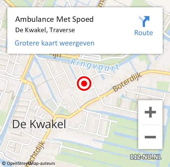 Locatie op kaart van de 112 melding: Ambulance Met Spoed Naar De Kwakel, Traverse op 14 maart 2022 13:42