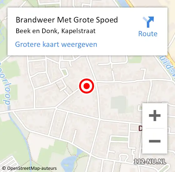 Locatie op kaart van de 112 melding: Brandweer Met Grote Spoed Naar Beek en Donk, Kapelstraat op 14 maart 2022 13:46