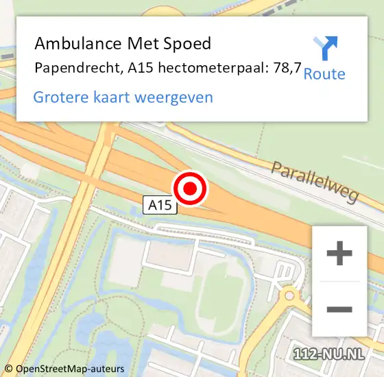 Locatie op kaart van de 112 melding: Ambulance Met Spoed Naar Papendrecht, A15 hectometerpaal: 78,7 op 14 maart 2022 13:57