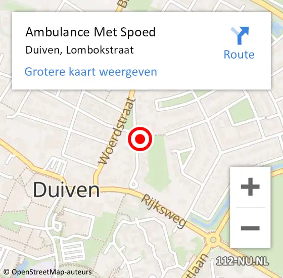 Locatie op kaart van de 112 melding: Ambulance Met Spoed Naar Duiven, Lombokstraat op 14 maart 2022 14:15