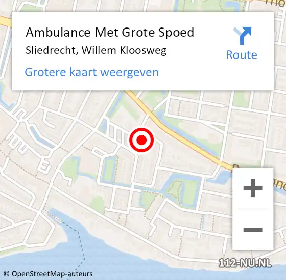 Locatie op kaart van de 112 melding: Ambulance Met Grote Spoed Naar Sliedrecht, Willem Kloosweg op 14 maart 2022 14:16