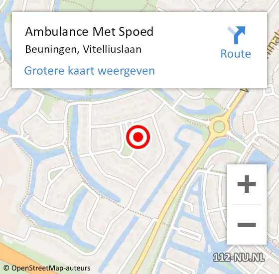 Locatie op kaart van de 112 melding: Ambulance Met Spoed Naar Beuningen, Vitelliuslaan op 14 maart 2022 14:51