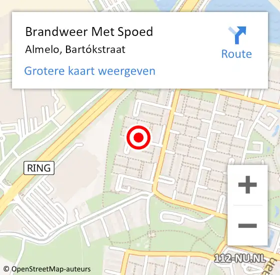 Locatie op kaart van de 112 melding: Brandweer Met Spoed Naar Almelo, Bartókstraat op 14 maart 2022 14:53