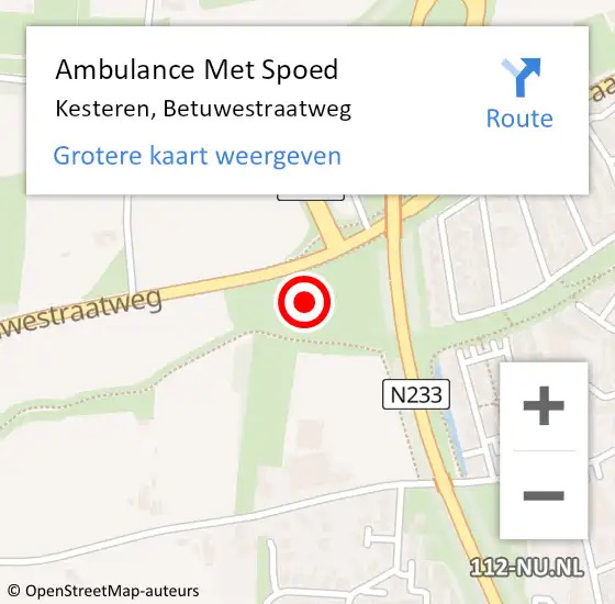 Locatie op kaart van de 112 melding: Ambulance Met Spoed Naar Kesteren, Betuwestraatweg op 14 maart 2022 15:10