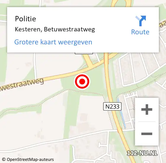 Locatie op kaart van de 112 melding: Politie Kesteren, Betuwestraatweg op 14 maart 2022 15:12