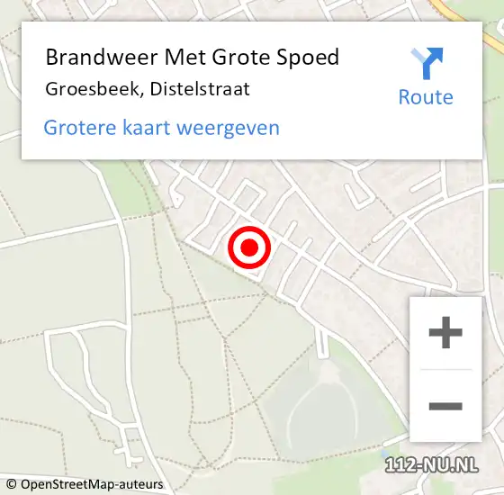 Locatie op kaart van de 112 melding: Brandweer Met Grote Spoed Naar Groesbeek, Distelstraat op 14 maart 2022 15:30