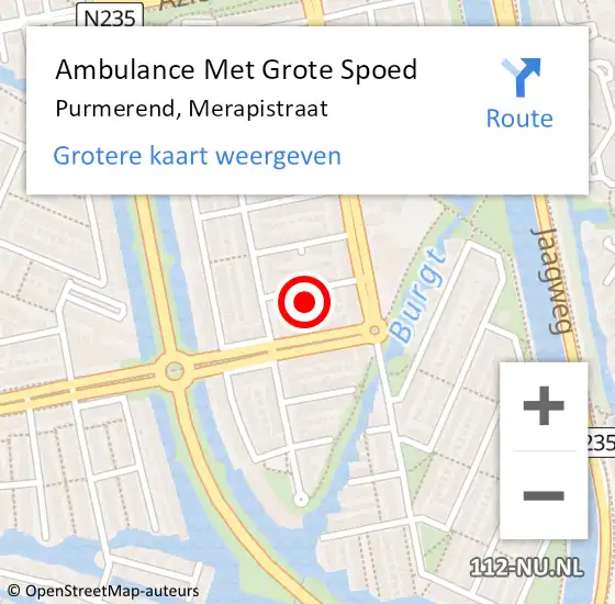 Locatie op kaart van de 112 melding: Ambulance Met Grote Spoed Naar Purmerend, Merapistraat op 14 maart 2022 15:32