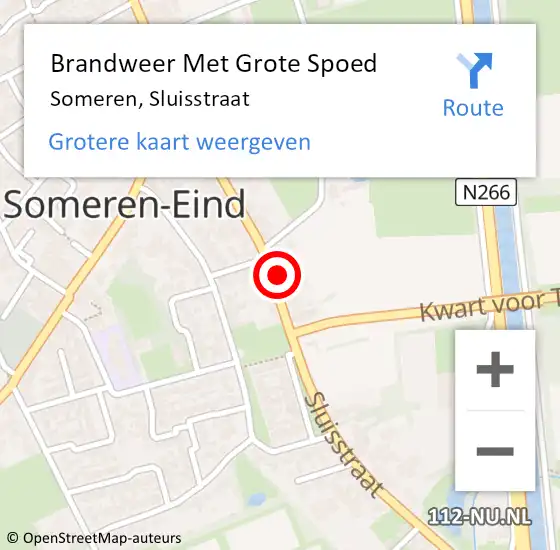 Locatie op kaart van de 112 melding: Brandweer Met Grote Spoed Naar Someren, Sluisstraat op 14 maart 2022 15:58