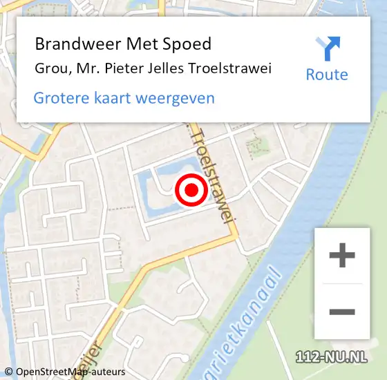 Locatie op kaart van de 112 melding: Brandweer Met Spoed Naar Grou, Mr. Pieter Jelles Troelstrawei op 14 maart 2022 16:02
