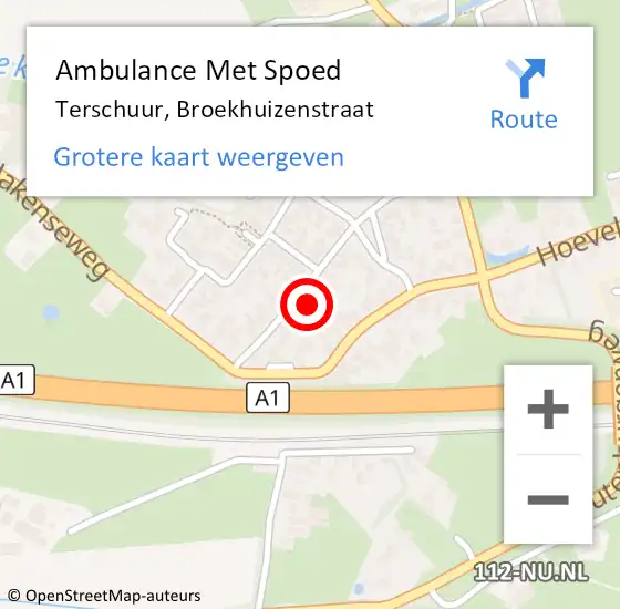 Locatie op kaart van de 112 melding: Ambulance Met Spoed Naar Terschuur, Broekhuizenstraat op 14 maart 2022 16:07
