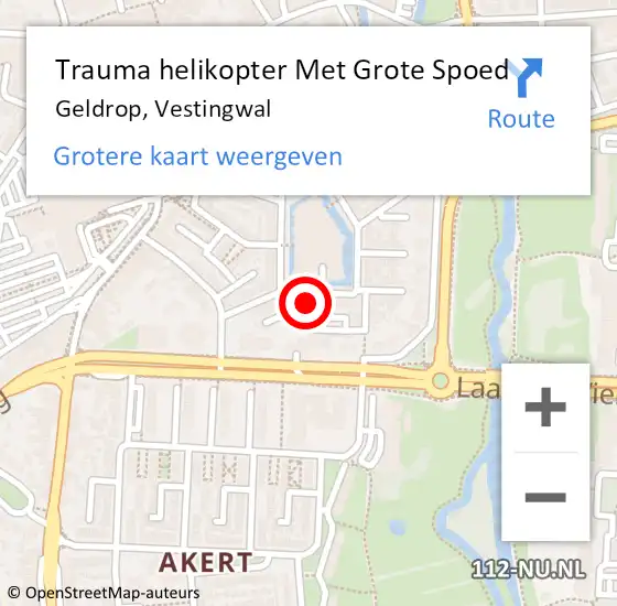 Locatie op kaart van de 112 melding: Trauma helikopter Met Grote Spoed Naar Geldrop, Vestingwal op 14 maart 2022 16:14