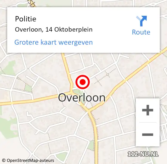 Locatie op kaart van de 112 melding: Politie Overloon, 14 Oktoberplein op 11 juli 2014 03:58