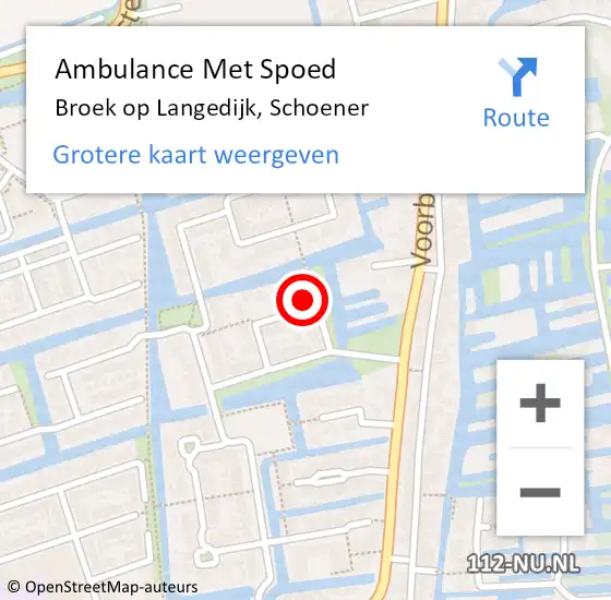 Locatie op kaart van de 112 melding: Ambulance Met Spoed Naar Broek op Langedijk, Schoener op 14 maart 2022 16:32