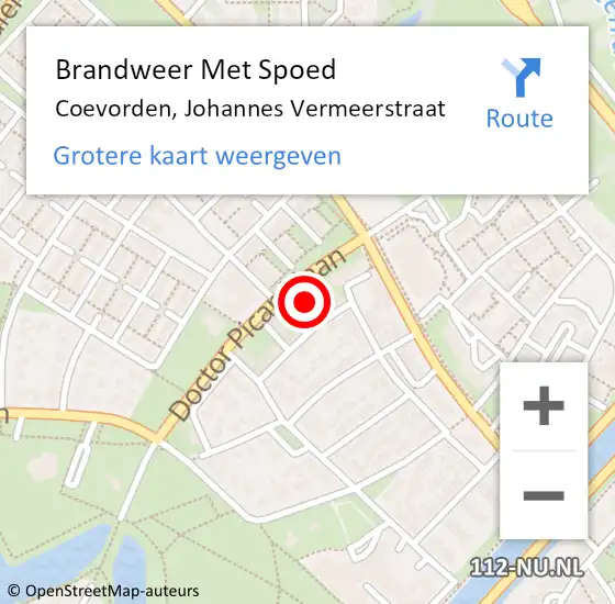 Locatie op kaart van de 112 melding: Brandweer Met Spoed Naar Coevorden, Johannes Vermeerstraat op 14 maart 2022 17:00