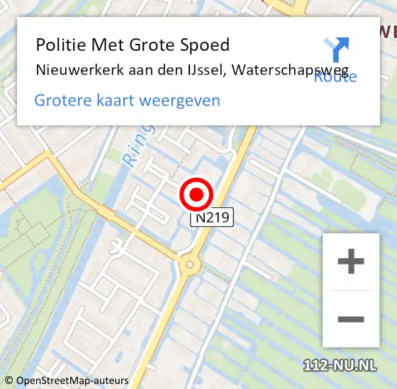 Locatie op kaart van de 112 melding: Politie Met Grote Spoed Naar Nieuwerkerk aan den IJssel, Waterschapsweg op 14 maart 2022 17:04