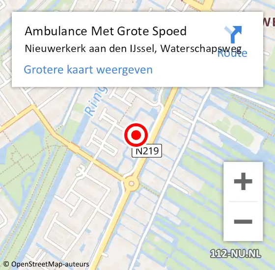 Locatie op kaart van de 112 melding: Ambulance Met Grote Spoed Naar Nieuwerkerk aan den IJssel, Waterschapsweg op 14 maart 2022 17:04