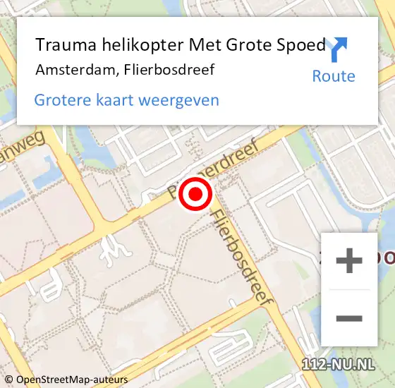 Locatie op kaart van de 112 melding: Trauma helikopter Met Grote Spoed Naar Amsterdam-Zuidoost, Flierbosdreef op 14 maart 2022 17:18