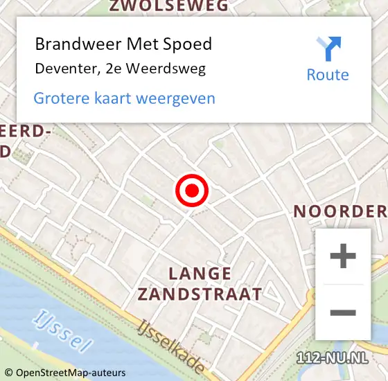 Locatie op kaart van de 112 melding: Brandweer Met Spoed Naar Deventer, 2e Weerdsweg op 14 maart 2022 17:24