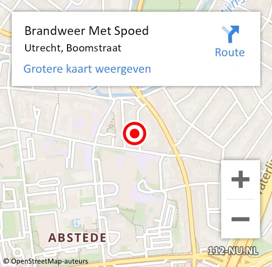 Locatie op kaart van de 112 melding: Brandweer Met Spoed Naar Utrecht, Boomstraat op 14 maart 2022 17:41