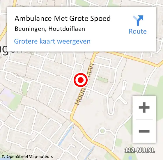 Locatie op kaart van de 112 melding: Ambulance Met Grote Spoed Naar Beuningen, Houtduiflaan op 14 maart 2022 18:29