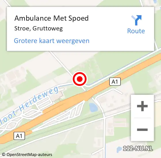 Locatie op kaart van de 112 melding: Ambulance Met Spoed Naar Stroe, Gruttoweg op 14 maart 2022 18:45