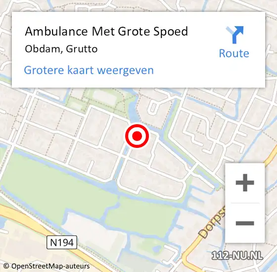 Locatie op kaart van de 112 melding: Ambulance Met Grote Spoed Naar Obdam, Grutto op 14 maart 2022 18:59