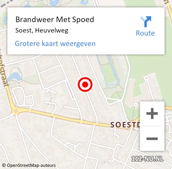 Locatie op kaart van de 112 melding: Brandweer Met Spoed Naar Soest, Heuvelweg op 14 maart 2022 19:04