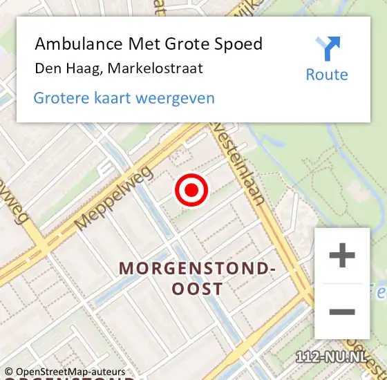 Locatie op kaart van de 112 melding: Ambulance Met Grote Spoed Naar Den Haag, Markelostraat op 14 maart 2022 19:12