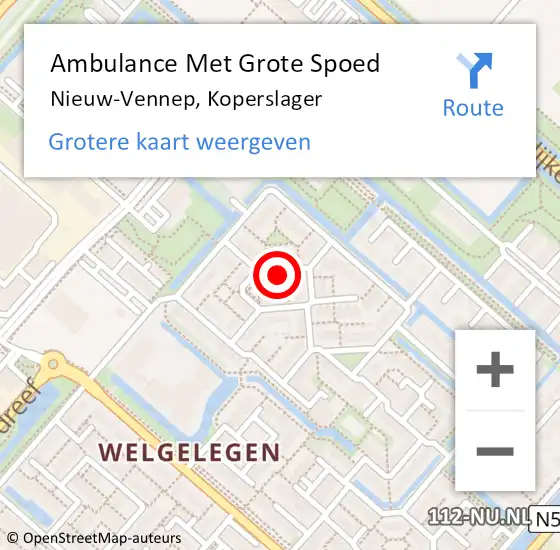 Locatie op kaart van de 112 melding: Ambulance Met Grote Spoed Naar Nieuw-Vennep, Koperslager op 14 maart 2022 19:19