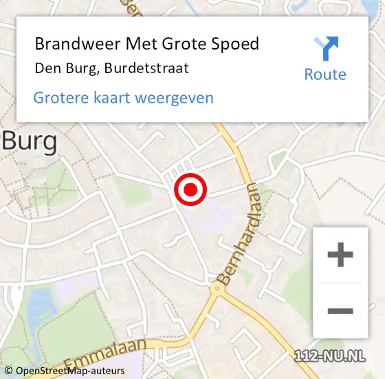 Locatie op kaart van de 112 melding: Brandweer Met Grote Spoed Naar Den Burg, Burdetstraat op 14 maart 2022 19:25