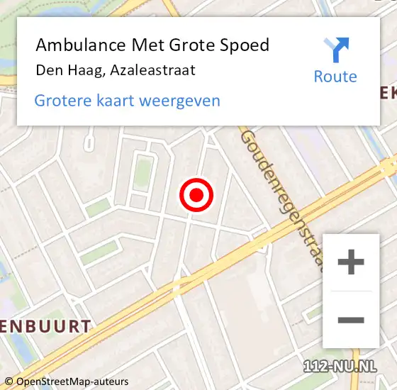 Locatie op kaart van de 112 melding: Ambulance Met Grote Spoed Naar Den Haag, Azaleastraat op 14 maart 2022 19:37