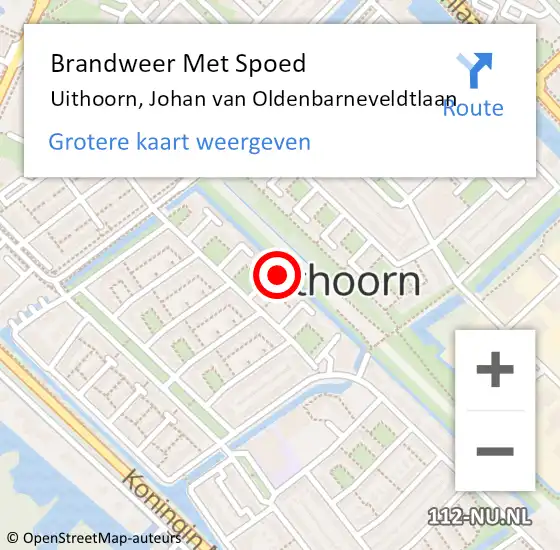 Locatie op kaart van de 112 melding: Brandweer Met Spoed Naar Uithoorn, Johan van Oldenbarneveldtlaan op 14 maart 2022 19:41