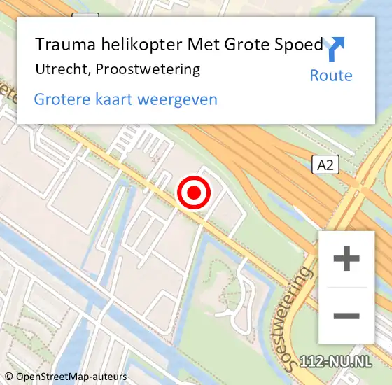 Locatie op kaart van de 112 melding: Trauma helikopter Met Grote Spoed Naar Utrecht, Proostwetering op 14 maart 2022 19:59