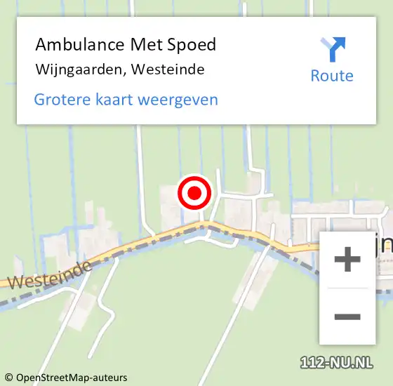 Locatie op kaart van de 112 melding: Ambulance Met Spoed Naar Wijngaarden, Westeinde op 14 maart 2022 20:35