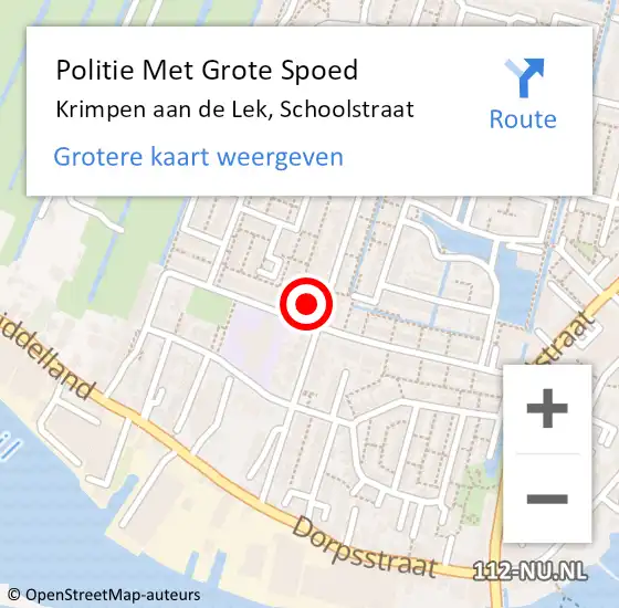 Locatie op kaart van de 112 melding: Politie Met Grote Spoed Naar Krimpen aan de Lek, Schoolstraat op 14 maart 2022 20:36